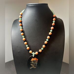 Lee Sands coral, onyx, jade bead with mother of pearl shell necklace!